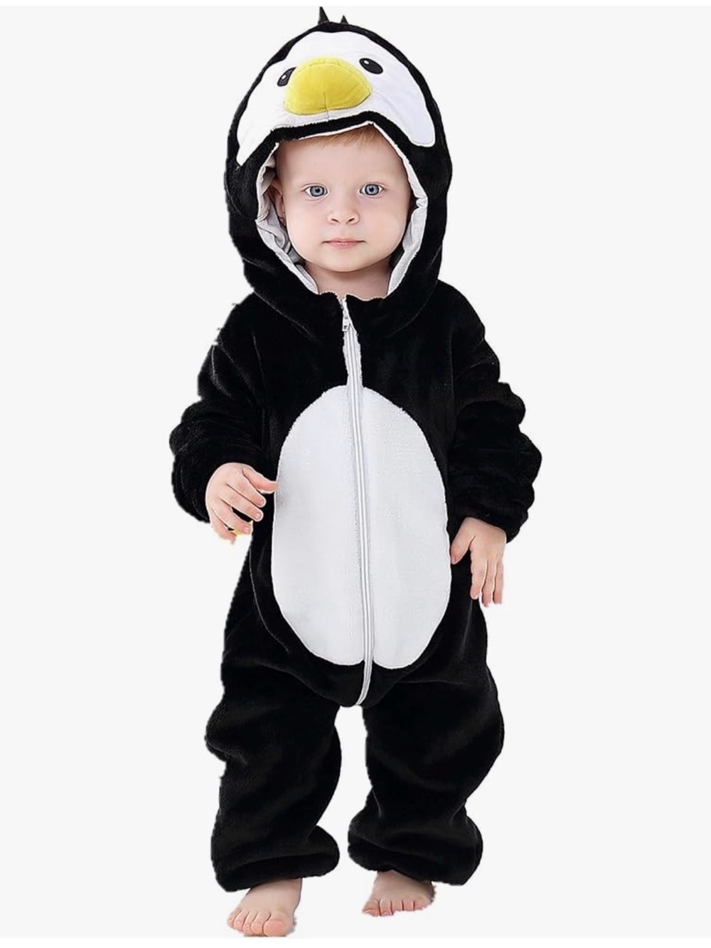 Baby Penguin Hooded Butter Soft Onesie - Black & White with Yellow Beak